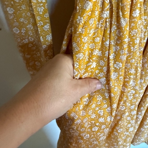 American Eagle Yellow Floral Ruched Long Sleeve Mini‎ Dress Size Small Milkmaid - Picture 9 of 16